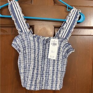 Hollister Navy and White Textured Crop Top